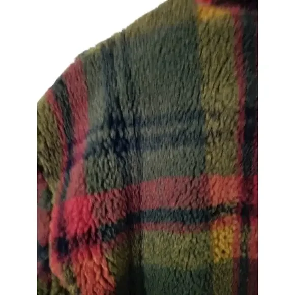 3235) Vintage Braetan Micro Velour Fleece Plaid Zip Front Berber Coat Large - Picture 5 of 11
